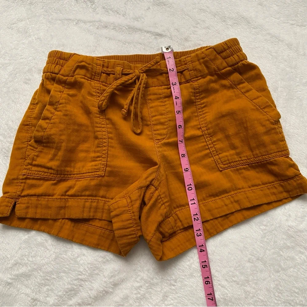 Mustard Orange Crinkled Styled Pull On Shorts - Picture 4 of 11